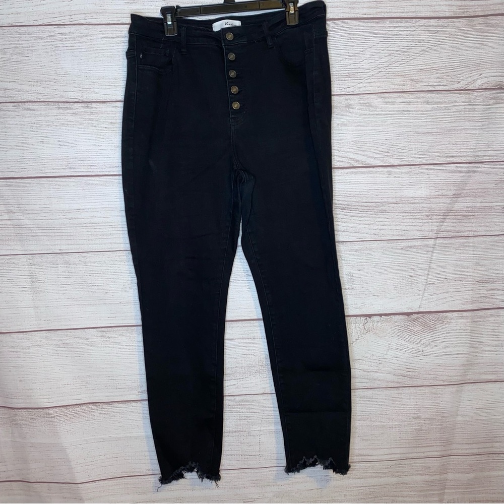 Kancan women’s black distressed skinny jeans high rise